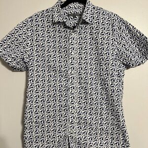 Slate & Stone Men’s Short Sleeve 100% Cotton Button Down Blue & White Medium